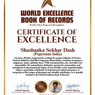 Paperman India editor Shashanka Sekhar Dash has been included in the World Excellence Book of Records