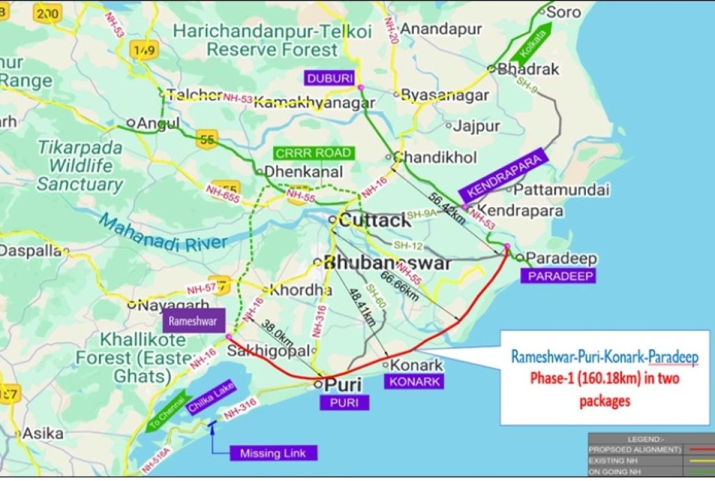 Cabinet approves the construction of new coastal Highway from Rameshwar to Paradeep (Part of Coastal Highway having total length of 163.180 Km in 2 Packages) on Hybrid Annuity Mode in Odisha