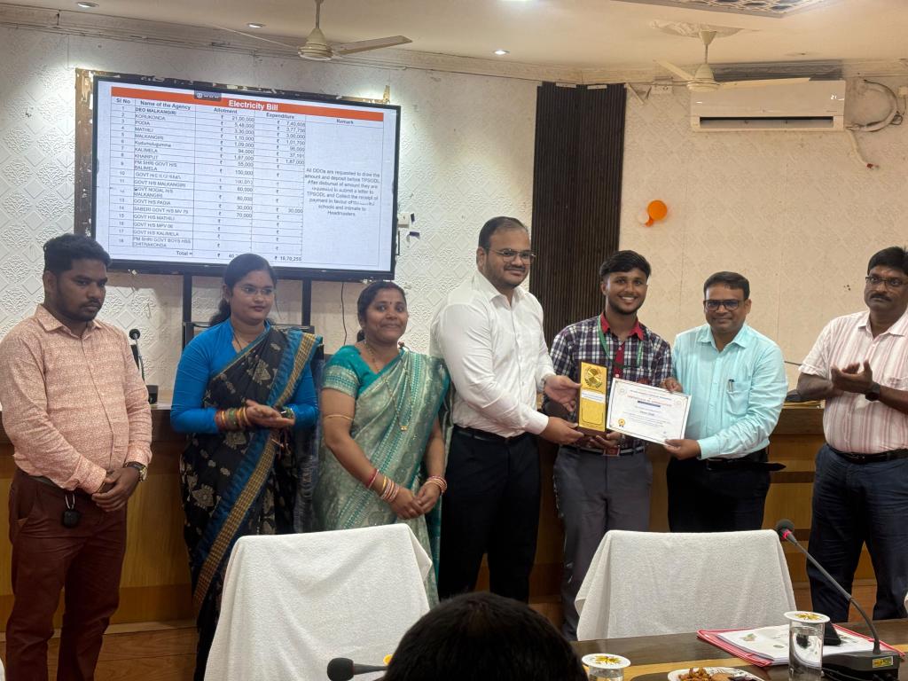 KV student Unnat Dash awarded for outstanding academic performance in monthly district Education Review Meeting held at Malkangiri